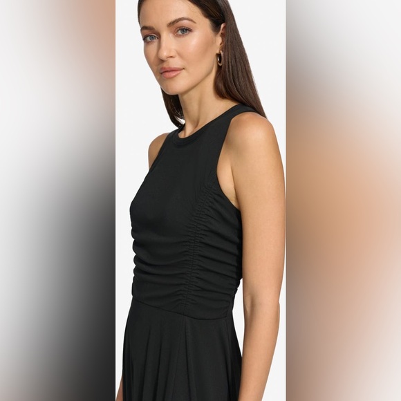BNWT DKNY Ruched Mesh Trim Sleeveless Maxi Black Dress - Picture 4 of 9